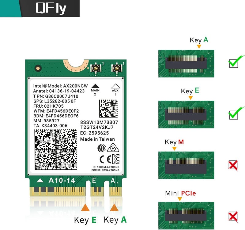 QFly WiFi 6 Card AX200NGW Wireless Network Card 2.4GHz 5GHz MU-MIMO Wi-Fi 6 (802.11ax) Module Adapter with Bluetooth 5.2 for PC Laptop Support Windows 10/11 64bit Gigabit M.2/NGFF - Image 4